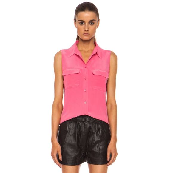 Equipment Femme Women Signature Silk Blouse Medium Pink Button Up Sleeveless Top - Picture 2 of 9